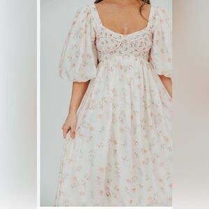 Worth Floral Puff Sleeve Dress - Cream and Pink